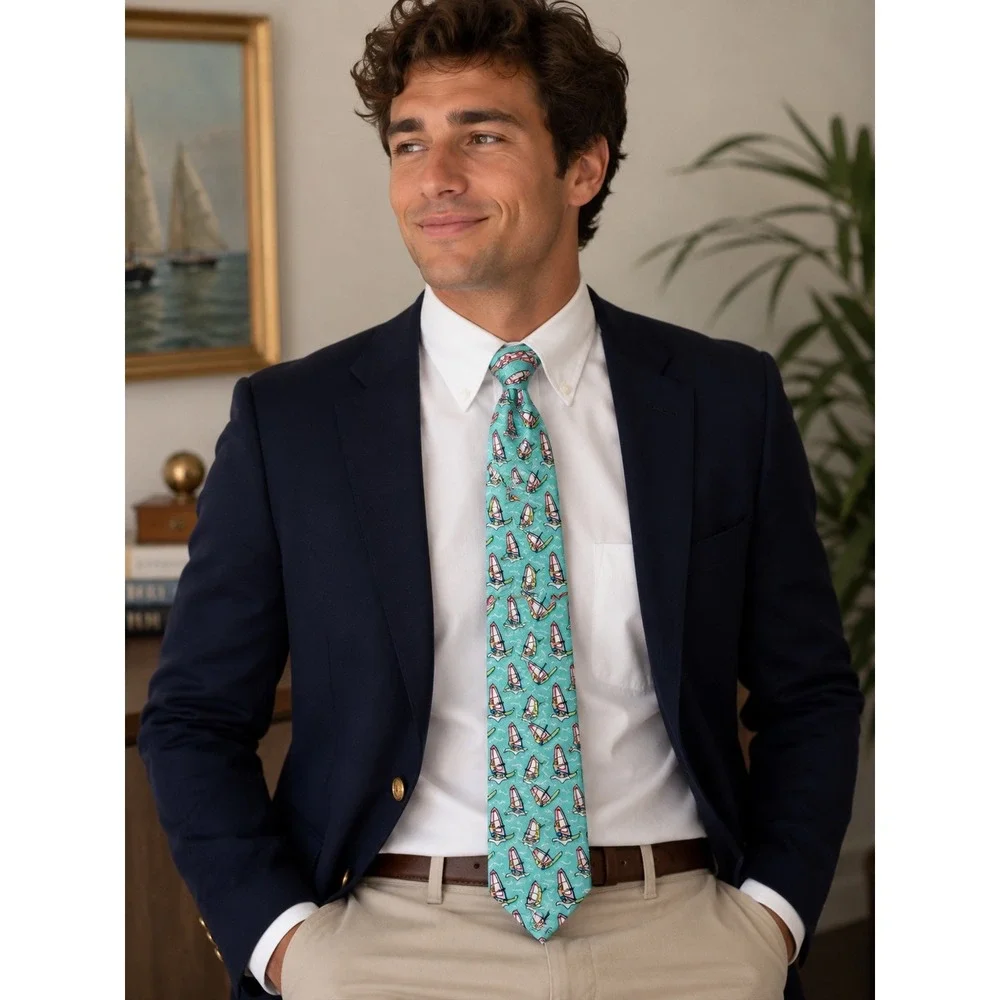 Vineyard Vines Mens Silk Tie Windsurfing‎ Nautical Print Martha's Vineyard 60'